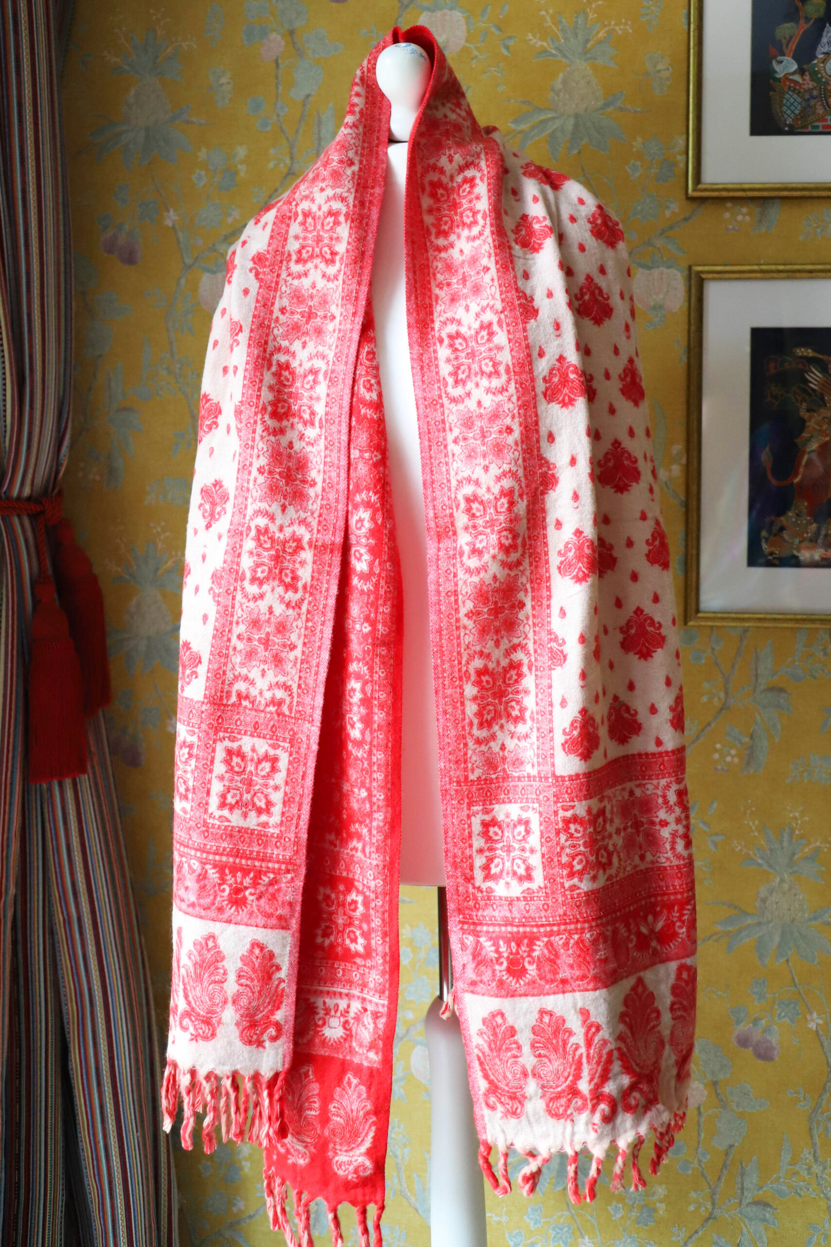 Dwustronny szal tybetański RED & BEIGE - obrazek 4