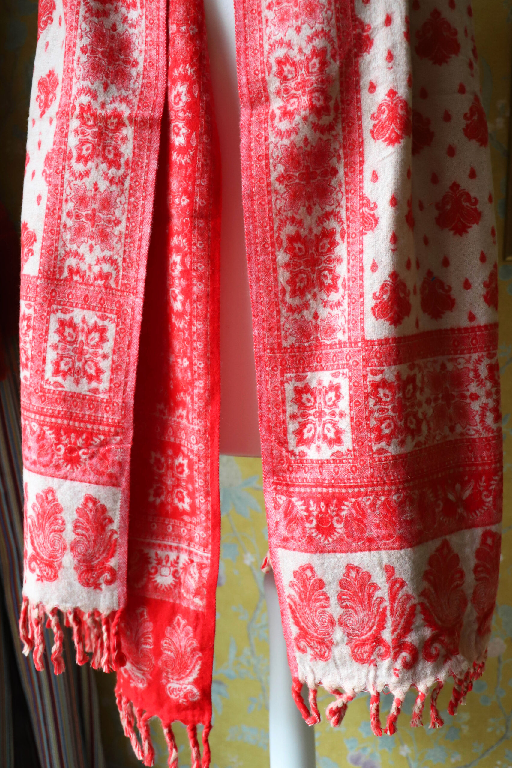 Dwustronny szal tybetański RED & BEIGE - obrazek 5