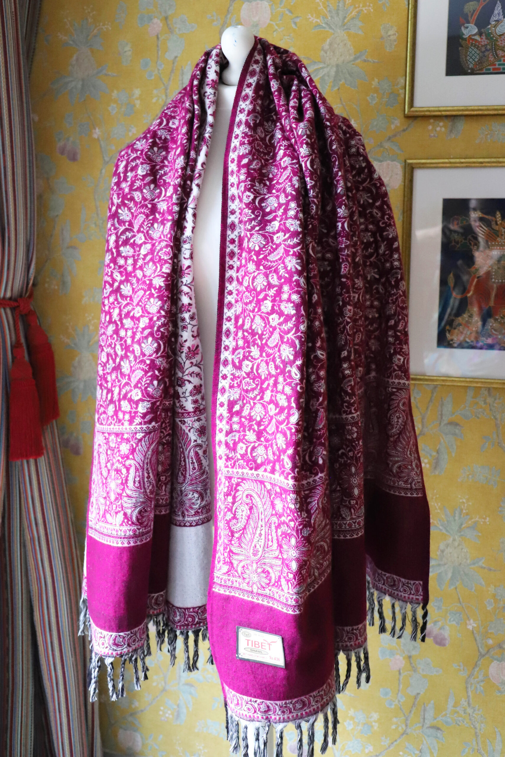 Dwustronny szal tybetański PURPLE & WHITE - obrazek 3