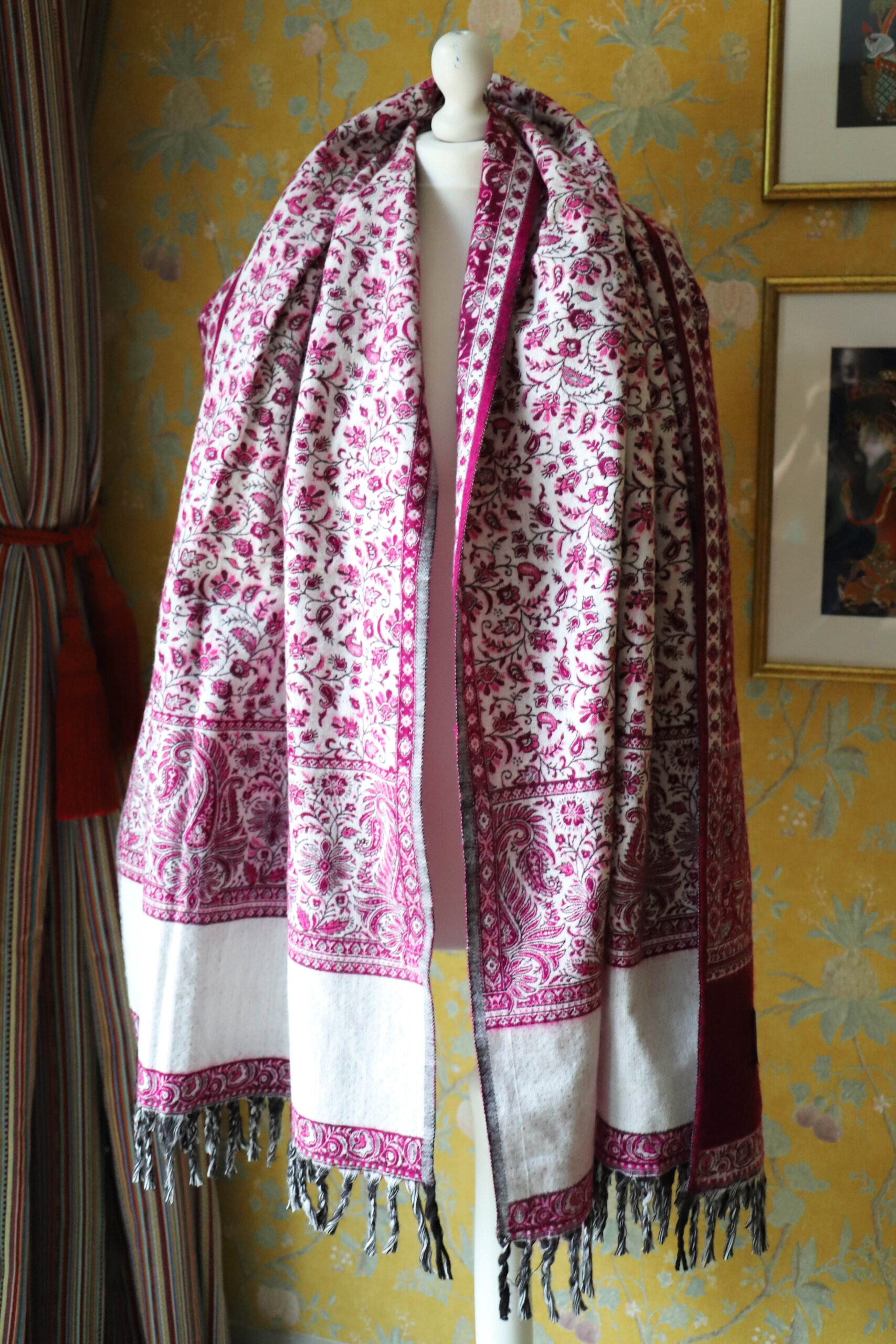 Dwustronny szal tybetański PURPLE & WHITE - obrazek 4