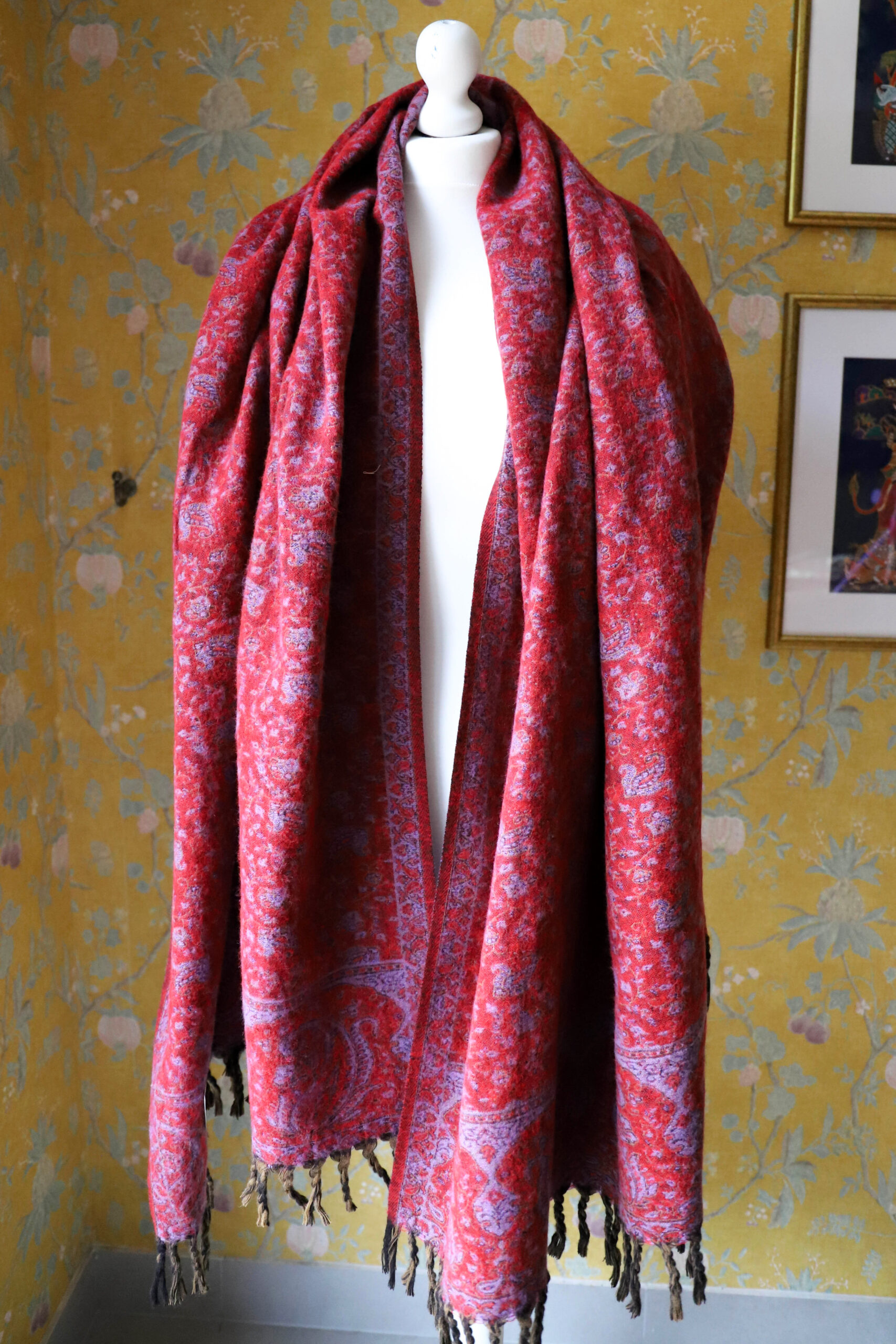 Dwustronny szal tybetański BURGUNDY & VIOLET - obrazek 3