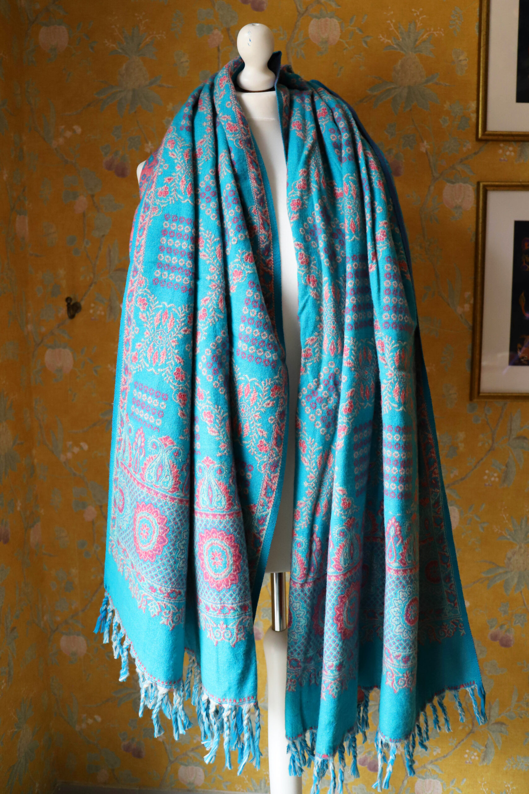 Dwustronny szal tybetański BLUE & PINK - obrazek 3