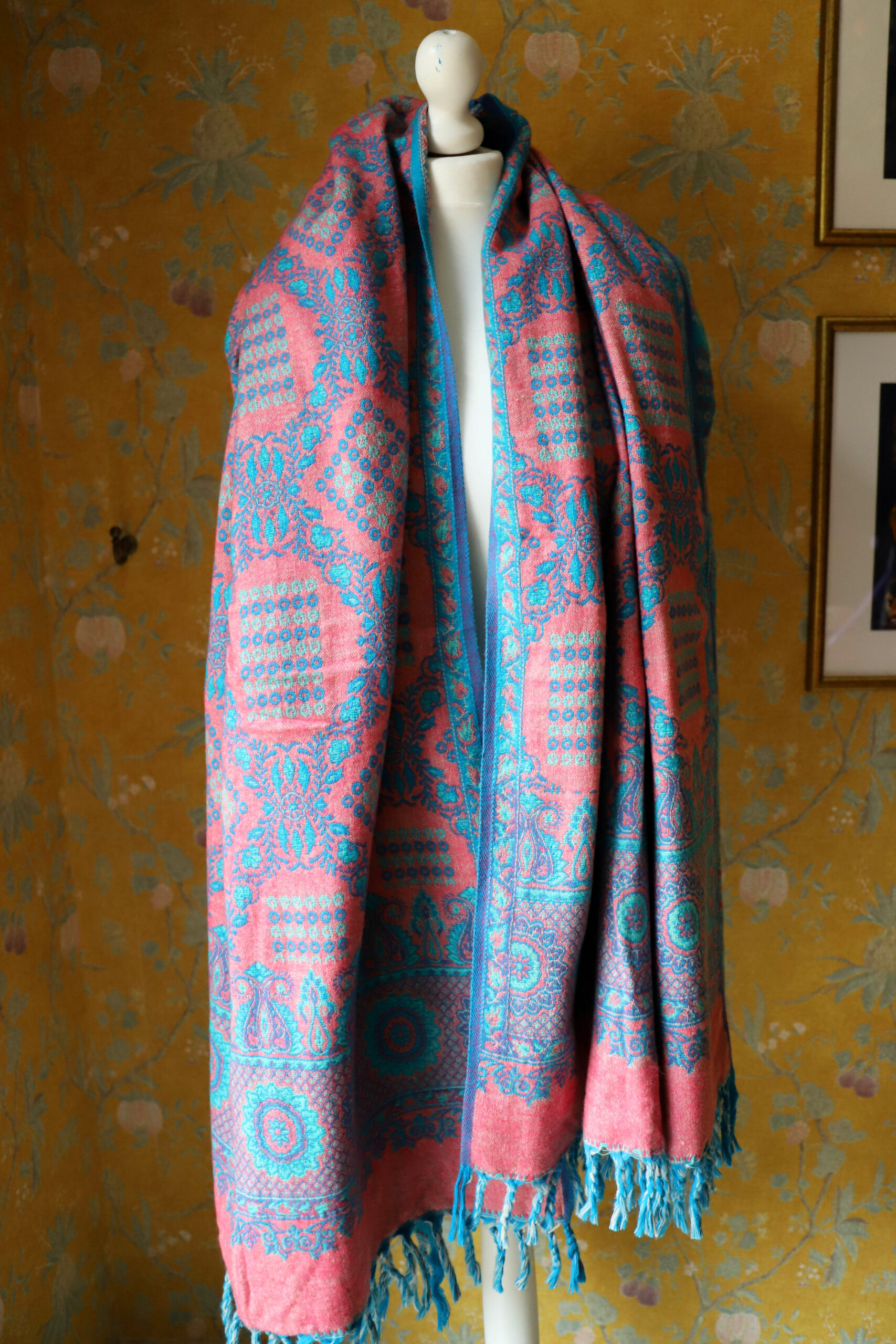 Dwustronny szal tybetański BLUE & PINK - obrazek 4