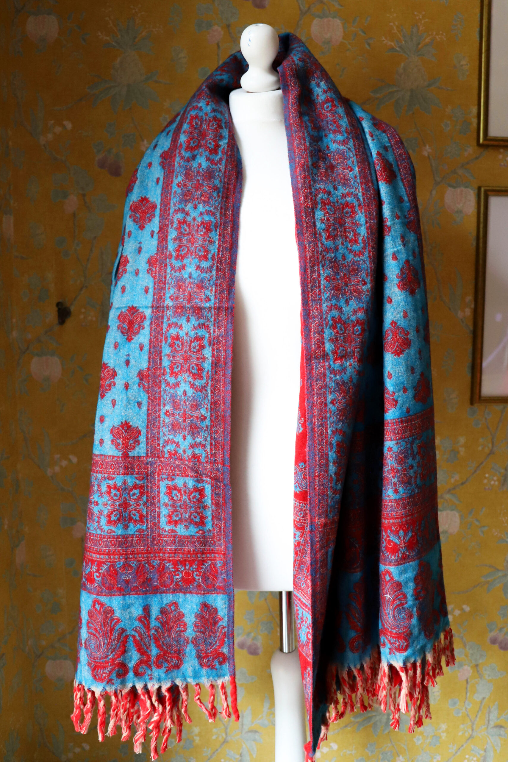 Dwustronny szal tybetański DARK RED & BLUE - obrazek 4