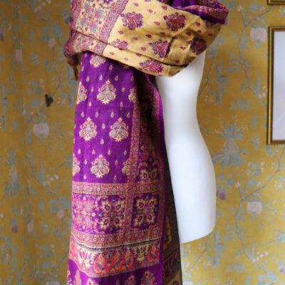 Dwustronny szal tybetański PURPLE & YELLOW