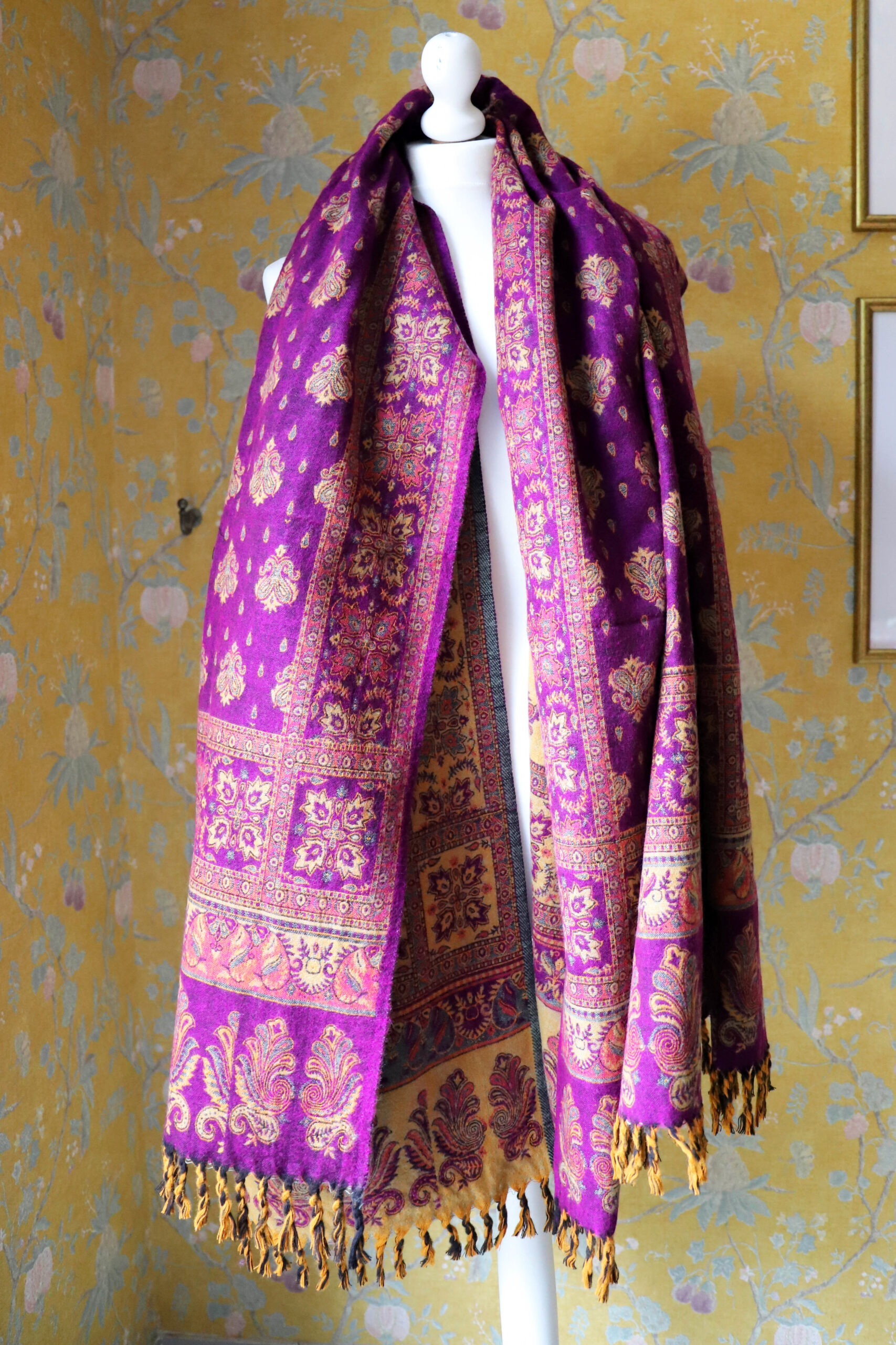 Dwustronny szal tybetański PURPLE & YELLOW - obrazek 3