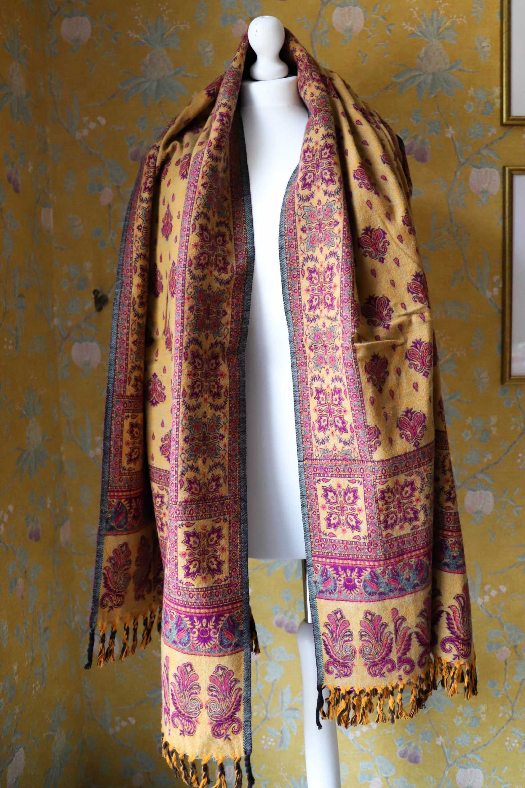 Dwustronny szal tybetański PURPLE & YELLOW - obrazek 4