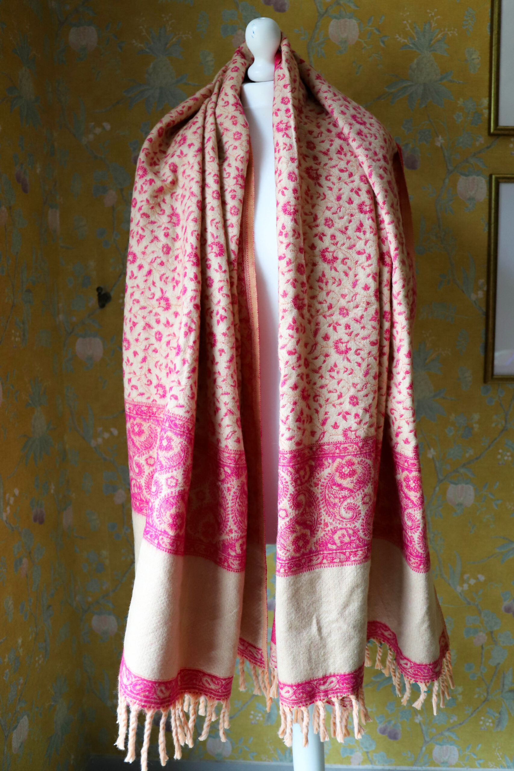 Dwustronny szal tybetański PINK & BEIGE - obrazek 4