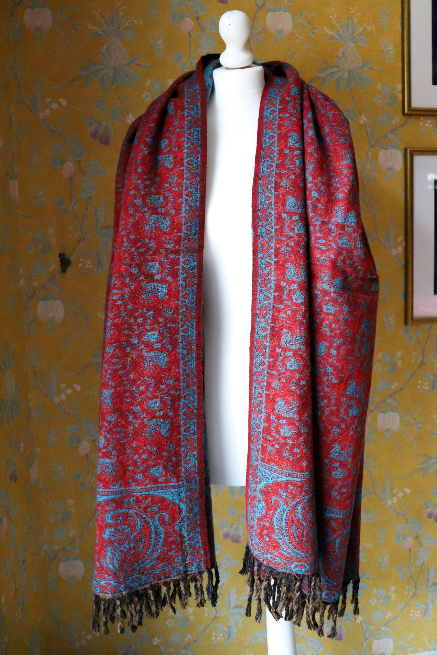 Dwustronny szal tybetański BURGUNDY & BLUE - obrazek 3